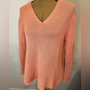 Eileen Fisher V-Neck Cotton Sweater Coastal Cozy Peach Size Large